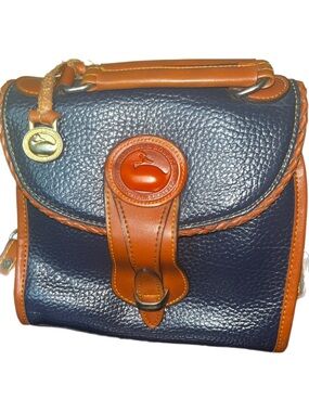 Dooney and Bourke Vintage Essex Blue Crossbody Satchel with British Tan Trim
